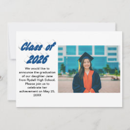 Class of 2026 blue typography graduation photo kaart