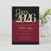 Class of 2026 Burgundy and Gold Grad Invitation Kaart (Staand voorkant)