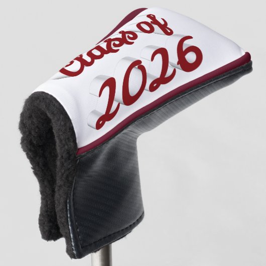 Class of 2026 burgundy script graduation  golfheadcover (3/4 voorkant)