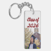 Class of 2026 burgundy script graduation photo   sleutelhanger (Voorkant Links)