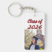 Class of 2026 burgundy script graduation photo   sleutelhanger (Voorkant)