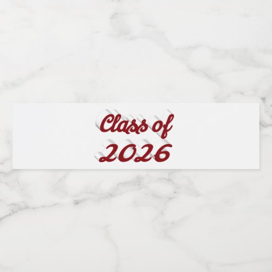 Class of 2026 burgundy script graduation waterfles etiket (Enkel label)