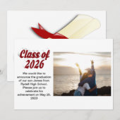 Class of 2026 burgundy text  graduation photo  kaart (Voorkant / Achterkant)