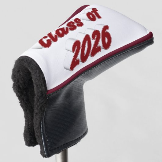 Class of 2026 burgundy typography graduation  golfheadcover (3/4 voorkant)