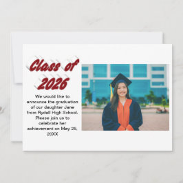 Class of 2026 burgundy typography graduation photo kaart