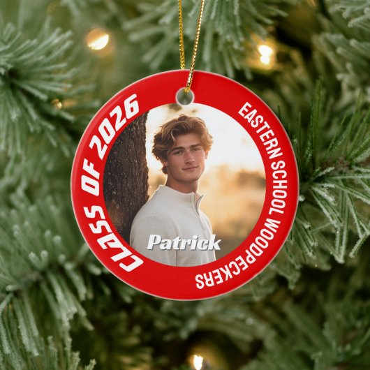 Class of 2026 Customizable School Senior Photo Keramisch Ornament (Boom)