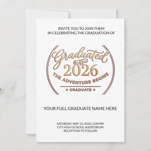 Class of 2026 Gold Invitation | Invitación Oro Kaart (Voorkant)
