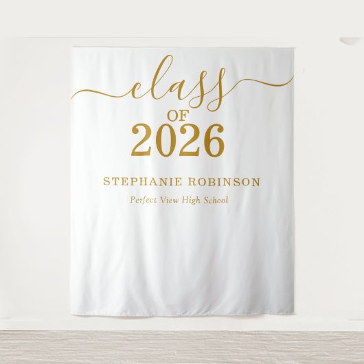 Class of 2026 Gold Script Graduation Backdrop Prop Wandkleed (Voorkant)