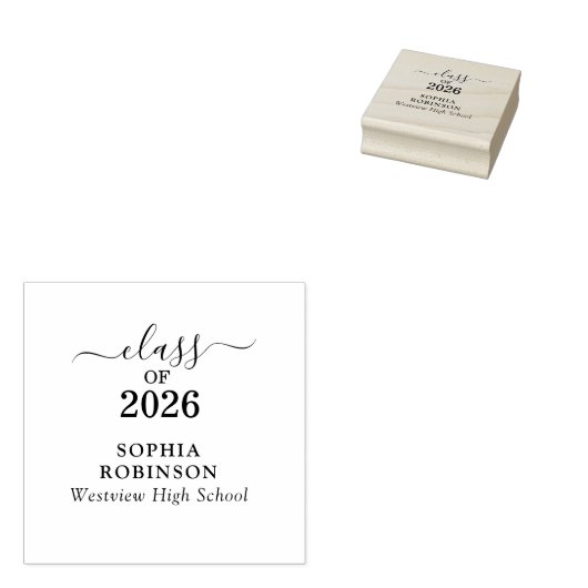 Class of 2026 Gold Script Typography Graduation  Rubberstempel (Gestempeld)