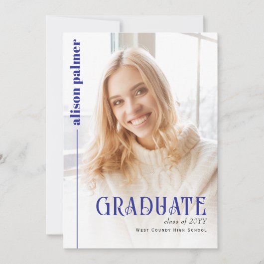 Class of 2026 GRADUATE minimalist blue photo Aankondiging (Voorkant)