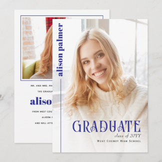 Class of 2026 GRADUATE minimalist blue photo Aankondiging