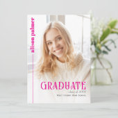 Class of 2026 GRADUATE minimalist hot pink photo Aankondiging (Staand voorkant)