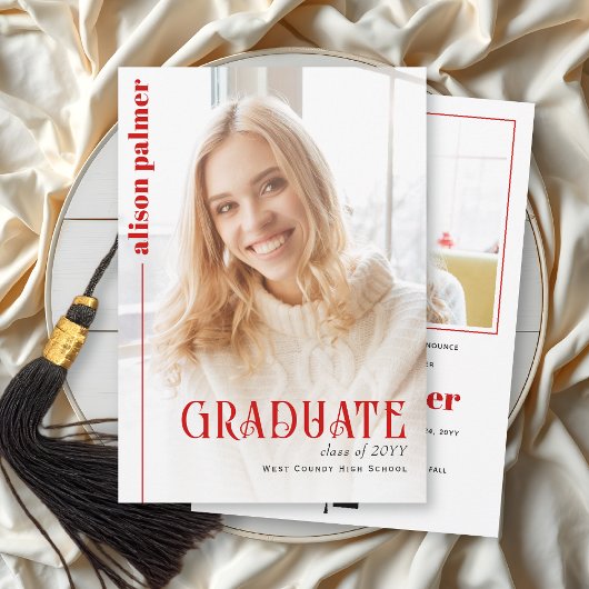 Class of 2026 GRADUATE minimalist red photo Aankondiging