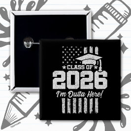 Class of 2026 Graduation Distressed Flag Design Vierkante Button 5,1 Cm