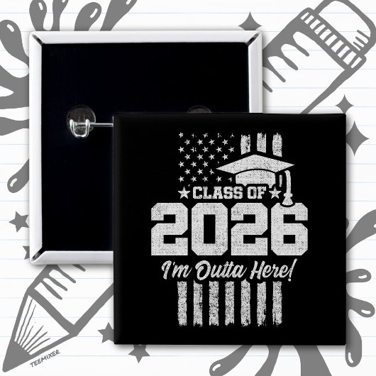 Class of 2026 Graduation Distressed Flag Design Vierkante Button 5,1 Cm