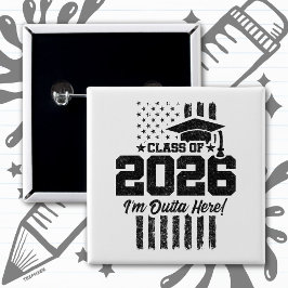 Class of 2026 Graduation Distressed Flag Design Vierkante Button 5,1 Cm