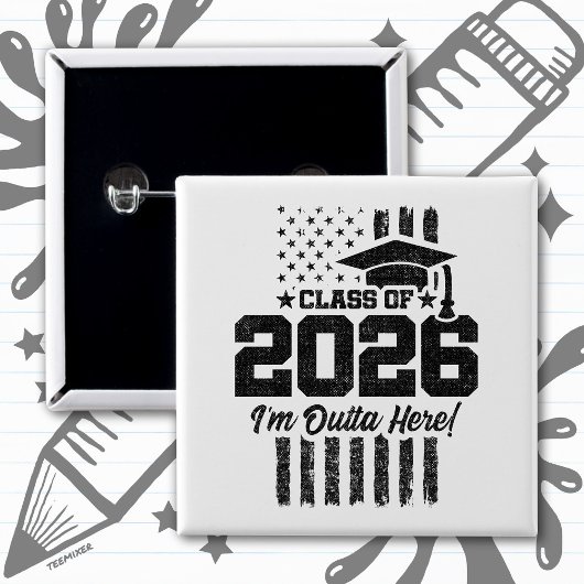 Class of 2026 Graduation Distressed Flag Design Vierkante Button 5,1 Cm