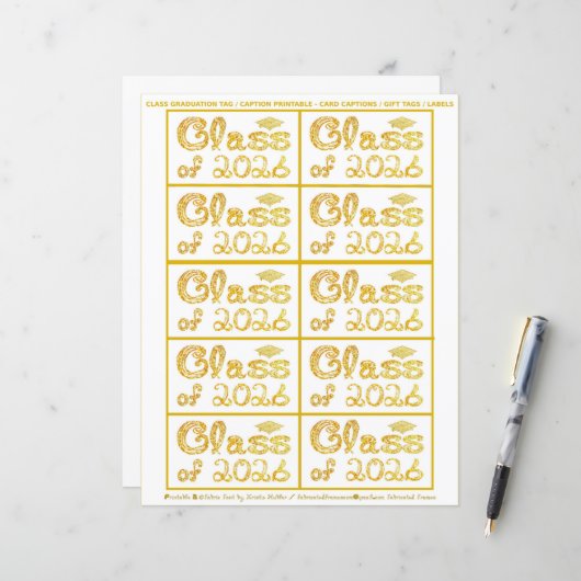 Class of 2026 Graduation Gold Tag Captions Paper (Voorkant / Achterkant in situ)
