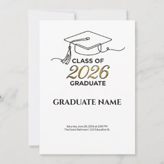Class of 2026 Graduation Invitation Gold and Black Kaart