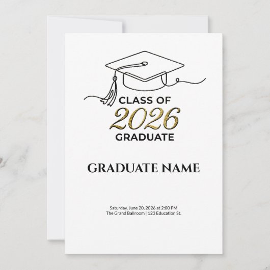 Class of 2026 Graduation Invitation Gold and Black Kaart (Voorkant)
