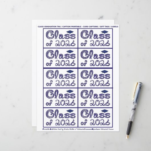 Class of 2026 Graduation Navy Blue Tag Captions (Voorkant / Achterkant in situ)