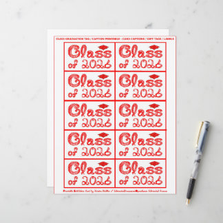 Class of 2026 Graduation Red Tag Captions Paper
