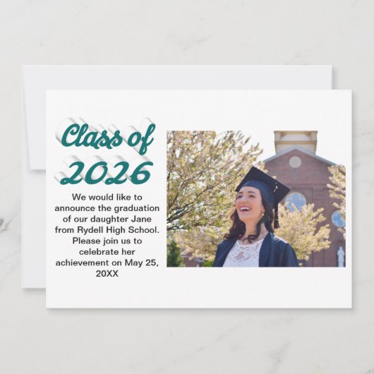 Class of 2026 green script graduation photo kaart (Voorkant)