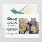 Class of 2026 green script graduation photo kaart (Voorkant / Achterkant)