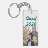 Class of 2026 green script graduation photo  sleutelhanger (Voorkant Links)