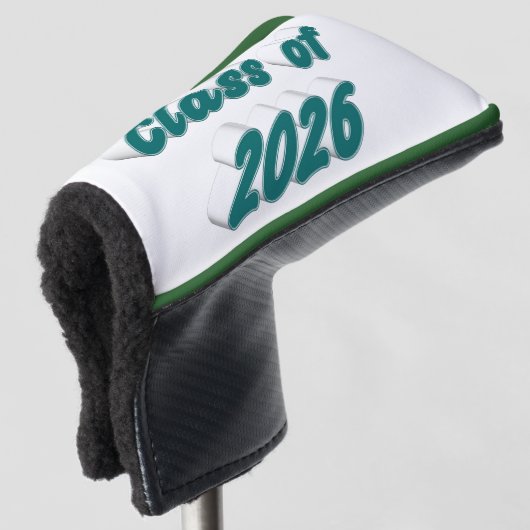 Class of 2026 green typography graduation  golfheadcover (3/4 voorkant)