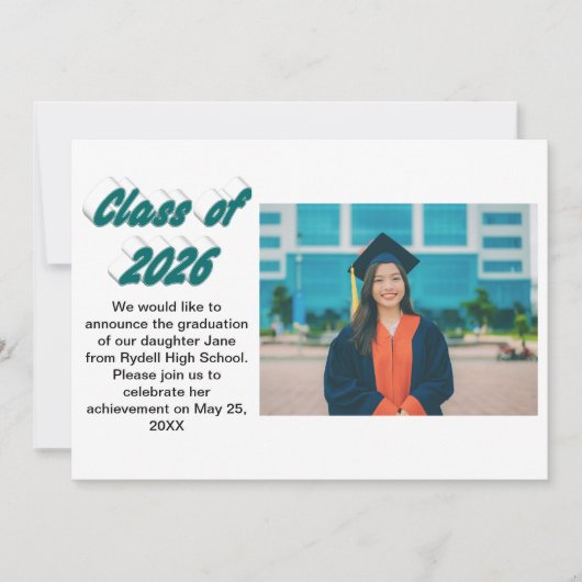 Class of 2026 green typography graduation photo kaart (Voorkant)