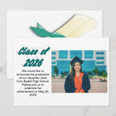 Class of 2026 green typography graduation photo kaart (Voorkant / Achterkant)