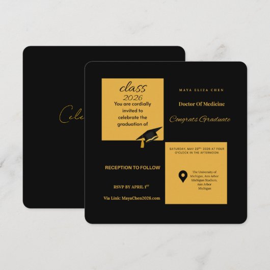 Class of 2026 Medical School Invite | Elegant Sq Kaart (Voorkant / Achterkant)