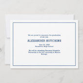 Class of 2026 Navy Blue Modern Bold Photo Grad Aankondiging (Achterkant)