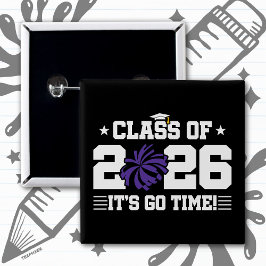 Class of 2026 Purple Cheer Graduation It’s Go Time Vierkante Button 5,1 Cm