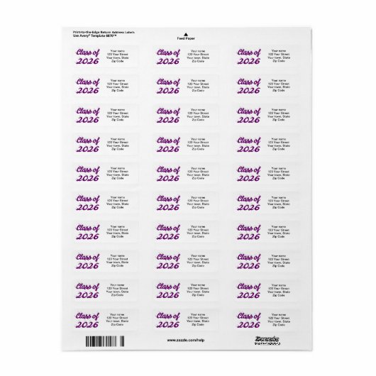 Class of 2026 purple script graduation etiket (Full Sheet)