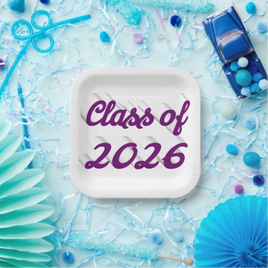Class of 2026 purple script graduation papieren bordje (Feest)