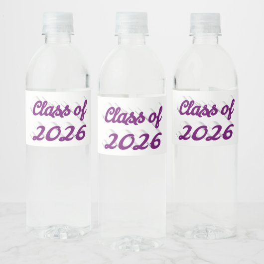 Class of 2026 purple script graduation waterfles etiket (Flessen)