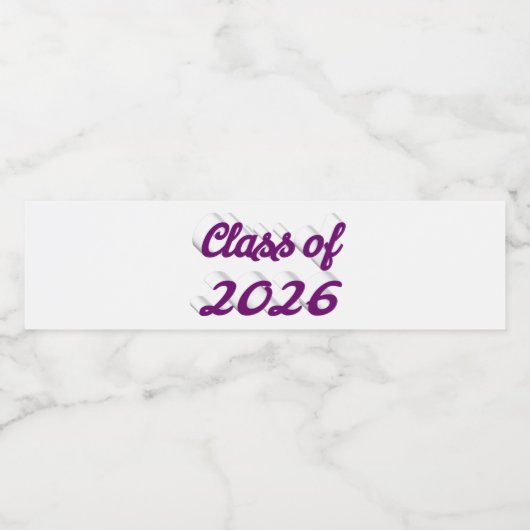 Class of 2026 purple script graduation  waterfles etiket (Enkel label)