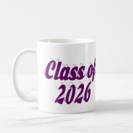 Class of 2026 purple text graduation koffiemok
