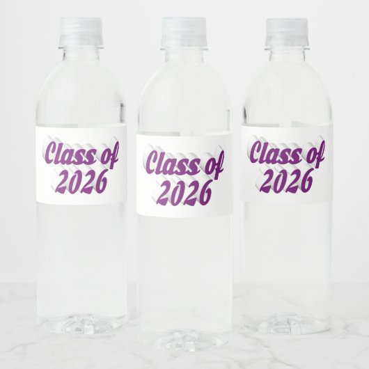 Class of 2026 purple text graduation waterfles etiket (Flessen)