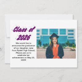 Class of 2026 purple typography  graduation photo kaart