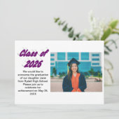 Class of 2026 purple typography graduation photo kaart (Staand voorkant)