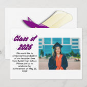 Class of 2026 purple typography graduation photo kaart (Voorkant / Achterkant)