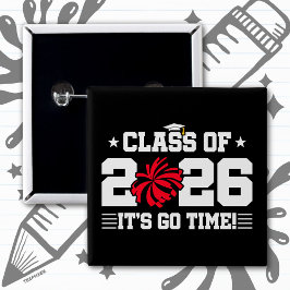 Class of 2026 Red Cheer Graduation It’s Go Time Vierkante Button 5,1 Cm