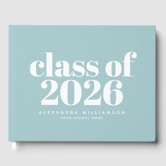 Class of 2026 Retro Soft Blue Personalized Name Gastenboek (Voorkant)
