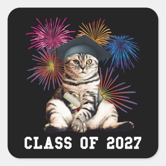 Class of 2027 Cat Lover Vierkante Sticker (Voorkant)