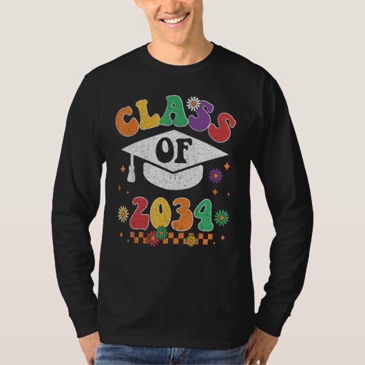Class Of 2034 Grow With Me Pre K Graduate Groovy R T-shirt (Voorkant)