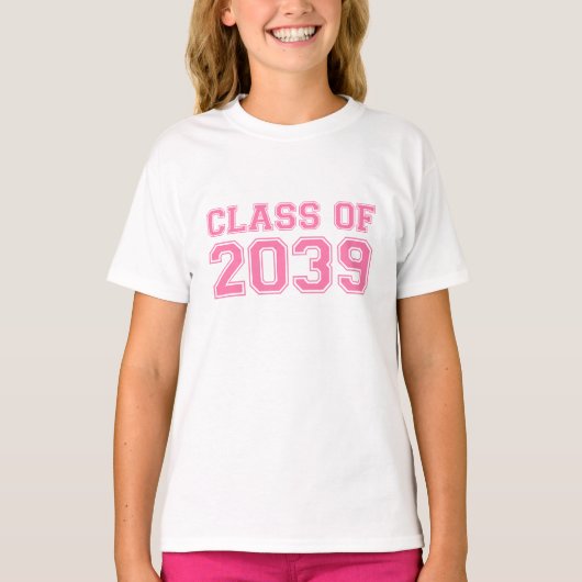 Class of 2039 Pink Varsity Future Graduate T-shirt (Voorkant)