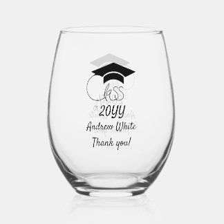 Class of-Custom Year-Name-Phrase-Black Script Wijnglas Zonder Voet